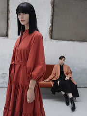 Sleeveless Linen Midi Dress With Straight Neckline And Waist Tie