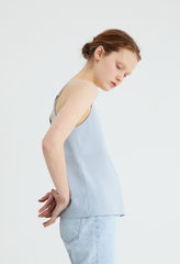 Linen Blend V-Neck Cami Top with Adjustable Double Back Straps for Women