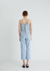 Linen Blend V-Neck Cami Top with Adjustable Double Back Straps for Women