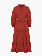 Sleeveless Linen Midi Dress With Straight Neckline And Waist Tie