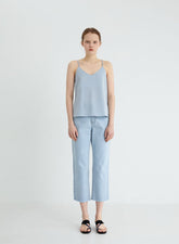 Linen Blend V-Neck Cami Top with Adjustable Double Back Straps for Women