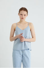 Linen Blend V-Neck Cami Top with Adjustable Double Back Straps for Women