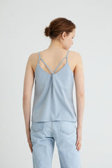 Linen Blend V-Neck Cami Top with Adjustable Double Back Straps for Women
