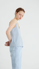 Linen Blend V-Neck Cami Top with Adjustable Double Back Straps for Women