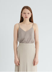 Women's V-Neck Linen Camisole Top with Double Strap Back Detail