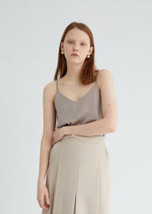 Women's V-Neck Linen Camisole Top with Double Strap Back Detail