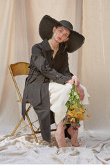 Linen Midi Dress With Button-Down Front, Belted Waist, And Raglan Puff Sleeves