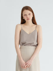 Women's V-Neck Linen Camisole Top with Double Strap Back Detail