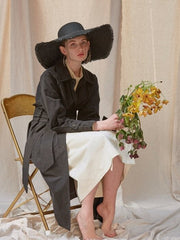 Linen Midi Dress With Button-Down Front, Belted Waist, And Raglan Puff Sleeves