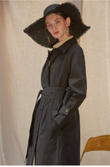 Linen Midi Dress With Button-Down Front, Belted Waist, And Raglan Puff Sleeves