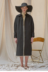 Linen Midi Dress With Button-Down Front, Belted Waist, And Raglan Puff Sleeves