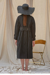 Linen Midi Dress With Button-Down Front, Belted Waist, And Raglan Puff Sleeves