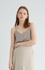 Women's V-Neck Linen Camisole Top with Double Strap Back Detail