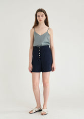 High-Waisted Tailored Linen Shorts with Button Detailing and Comfortable Fit