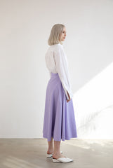 High-Waisted Linen Skirt With Flared Silhouette And Belted Waistband