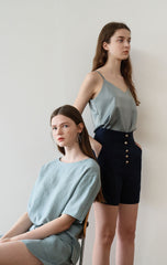 Minimalist V-Neck Linen Camisole Top with Adjustable Double Straps for Everyday Elegance