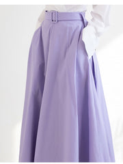 High-Waisted Linen Skirt With Flared Silhouette And Belted Waistband