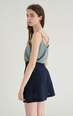 Minimalist V-Neck Linen Camisole Top with Adjustable Double Straps for Everyday Elegance