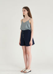 High-Waisted Tailored Linen Shorts with Button Detailing and Comfortable Fit