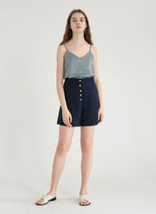 Minimalist V-Neck Linen Camisole Top with Adjustable Double Straps for Everyday Elegance