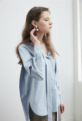 Relaxed Fit Linen Blouse with Tie Neck and Button-Down Front for Effortless Elegance