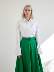 High-Waisted A-Line Linen Skirt With Belted Waist And Flared Hem