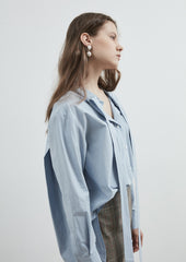 Relaxed Fit Linen Blouse with Tie Neck and Button-Down Front for Effortless Elegance