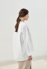 Button-Up Relaxed Fit Linen Shirt with Long Sleeves and Tie Neck Detail for Women