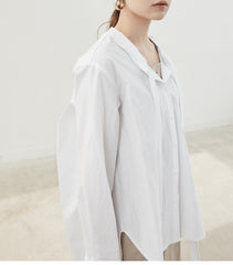Button-Up Relaxed Fit Linen Shirt with Long Sleeves and Tie Neck Detail for Women