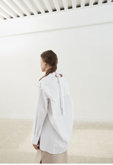 Button-Up Relaxed Fit Linen Shirt with Long Sleeves and Tie Neck Detail for Women