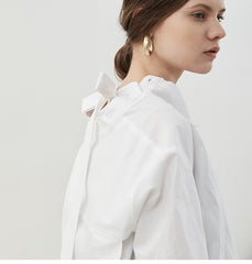 Button-Up Relaxed Fit Linen Shirt with Long Sleeves and Tie Neck Detail for Women