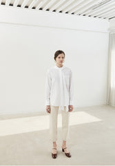 Button-Up Relaxed Fit Linen Shirt with Long Sleeves and Tie Neck Detail for Women
