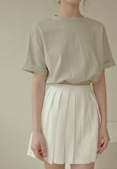 Cropped Linen Blouse with Elastic Waist and Rolled Short Sleeves for Everyday Comfort