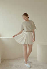 Cropped Linen Blouse with Elastic Waist and Rolled Short Sleeves for Everyday Comfort