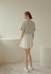 Cropped Linen Blouse with Elastic Waist and Rolled Short Sleeves for Everyday Comfort