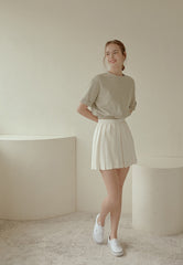 Cropped Linen Blouse with Elastic Waist and Rolled Short Sleeves for Everyday Comfort