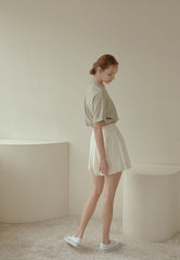 Cropped Linen Blouse with Elastic Waist and Rolled Short Sleeves for Everyday Comfort