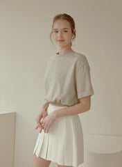 Cropped Linen Blouse with Elastic Waist and Rolled Short Sleeves for Everyday Comfort