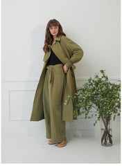 High-Waisted Wide-Leg Linen Pants with Front Tie Belt and Back Patch Pockets