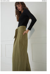 High-Waisted Wide-Leg Linen Pants with Front Tie Belt and Back Patch Pockets