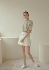 Cropped Linen Blouse with Elastic Waist and Rolled Short Sleeves for Everyday Comfort