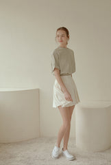 Cropped Linen Blouse with Elastic Waist and Rolled Short Sleeves for Everyday Comfort
