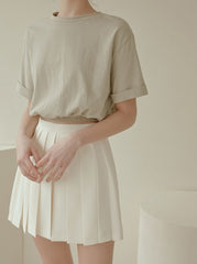 Cropped Linen Blouse with Elastic Waist and Rolled Short Sleeves for Everyday Comfort
