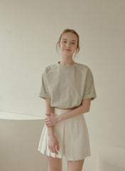 Cropped Linen Blouse with Elastic Waist and Rolled Short Sleeves for Everyday Comfort