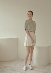 Cropped Linen Blouse with Elastic Waist and Rolled Short Sleeves for Everyday Comfort