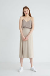 Elegant A-Line Linen Skirt with Front Pleats and Midi Length for Effortless Everyday Styling