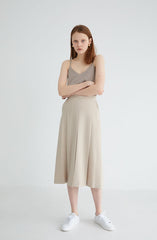 Elegant A-Line Linen Skirt with Front Pleats and Midi Length for Effortless Everyday Styling