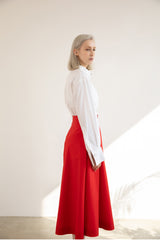 High-Waisted Linen Skirt With Belted Waist And Flared Hemline