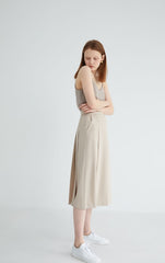 Elegant A-Line Linen Skirt with Front Pleats and Midi Length for Effortless Everyday Styling
