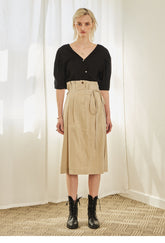 High-Waisted Pleated Linen Skirt With Belted Paperbag Waist
